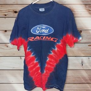 Vintage Nascar Ford Racing Tie Dye T-Shirt Size Large Red/Blue